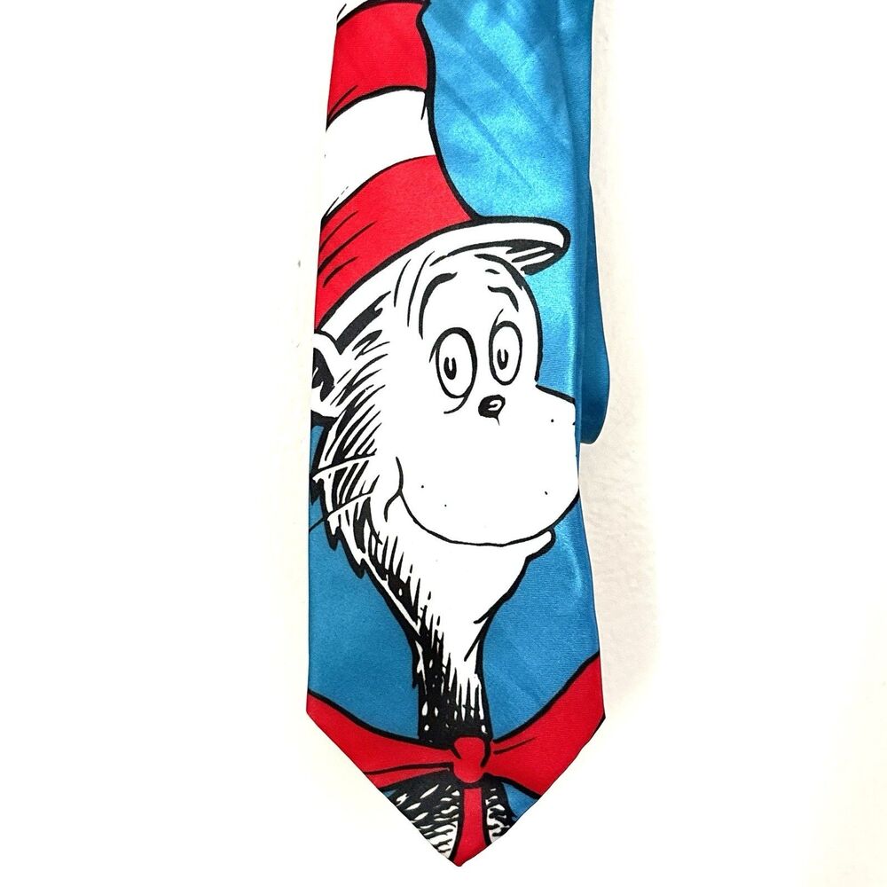Dr Seuss The Cat in the Hat Necktie Blue Red Silk Polyester Novelty Mens Tie